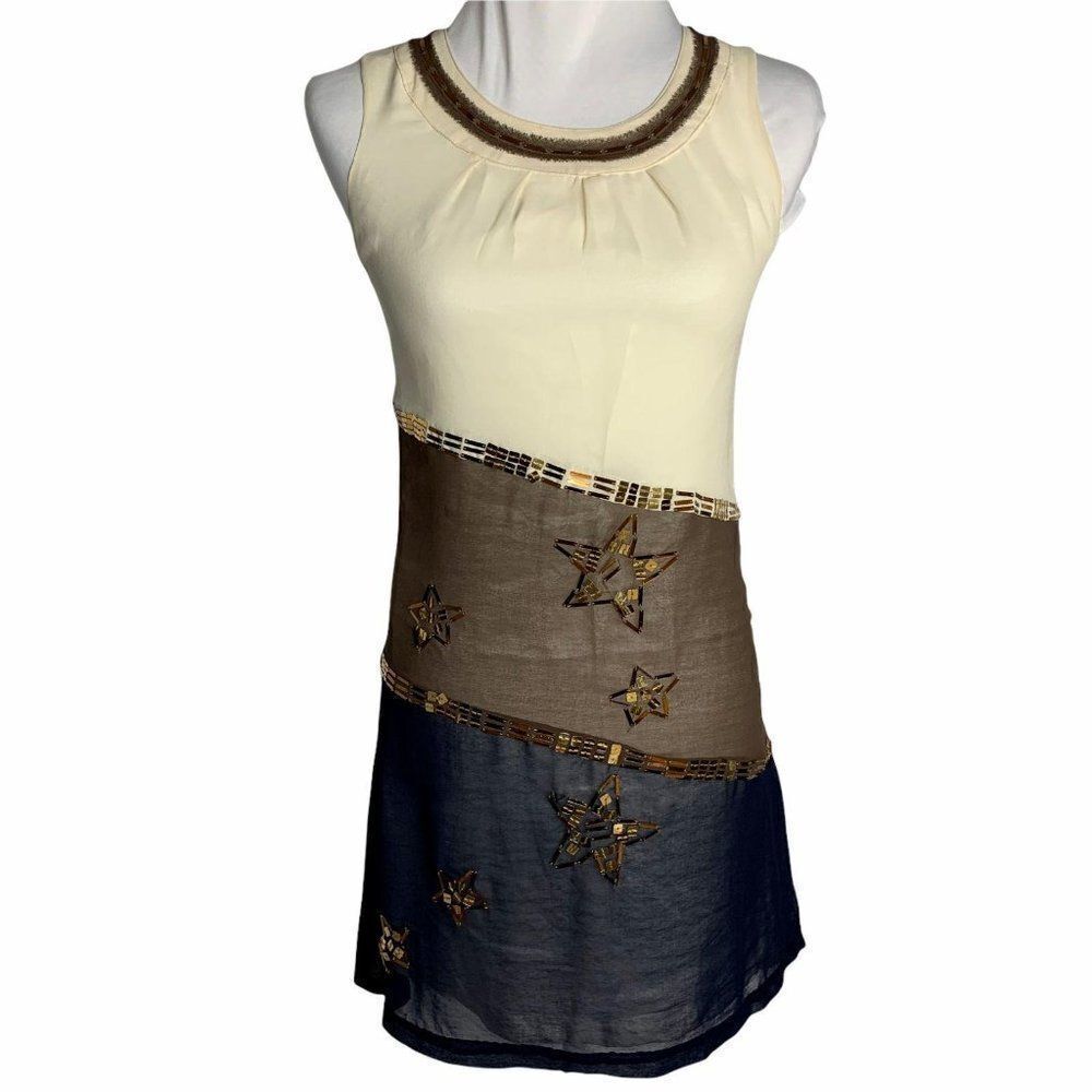 Esthers Archive Silk Sequined Shift Dress M Cream